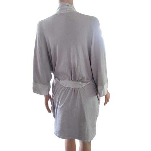 PJ Harlow Size XS/S Shala Light Gray Purple Knit Robe Pockets Satin Modal Cotton - Picture 3 of 5